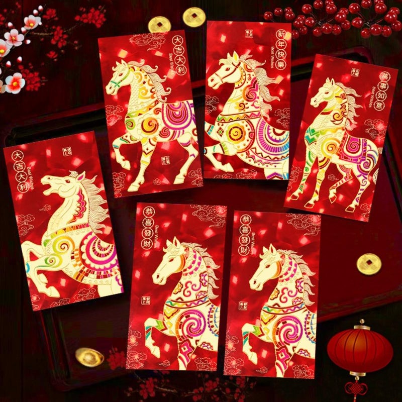 6 Pcs Chinese Red Envelopes for 2026 Chinese New Year, 2026 Horse Year Lu/nar NewYear ChineseMoney Envelopes for Lucky Money Packets Spring Festival Fengshui Weddings Birthdays (style1) - Image 4